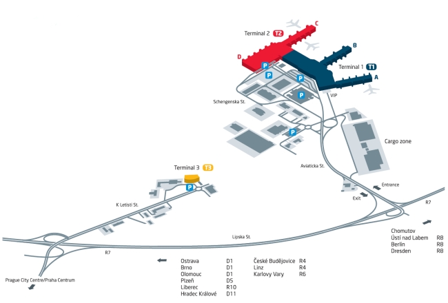 Map of Prague Airport (Ruzyne)