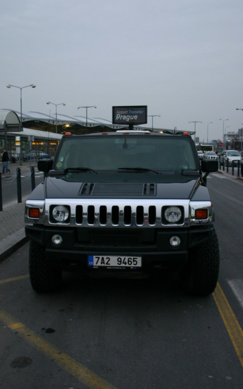 Black Stretch Hummer at Prague Ruzyne Airport - front picture