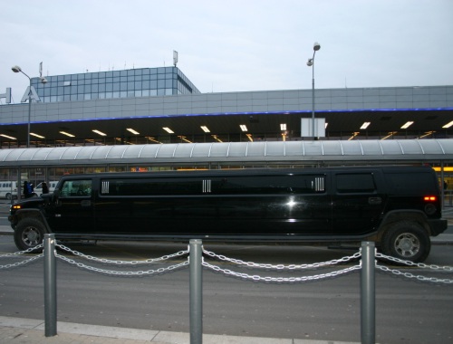 Black Stretch Hummer at Prague Ruzyne Airport - side picture