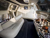 Interior of white stretch Lincoln TC120 limo - Prague